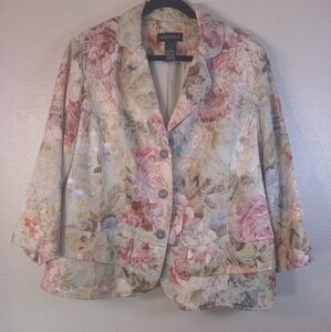 Lane Bryant Cabbage Rose Pink  Tapestry Jaquard Floral  Cottagecore Blazer 20